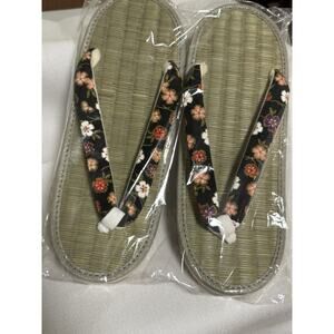 Womens Tatami setta sandals - Black Flowers Made In Japan